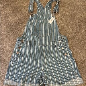 NWT GAP Striped Denim Overall Shorts XS Petite